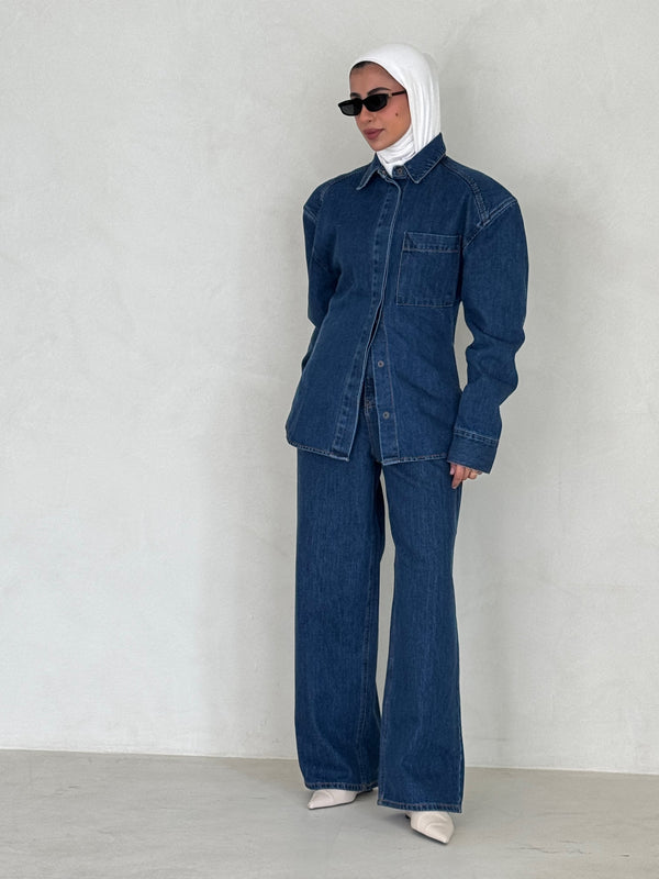 Puff Shoulder Denim Set