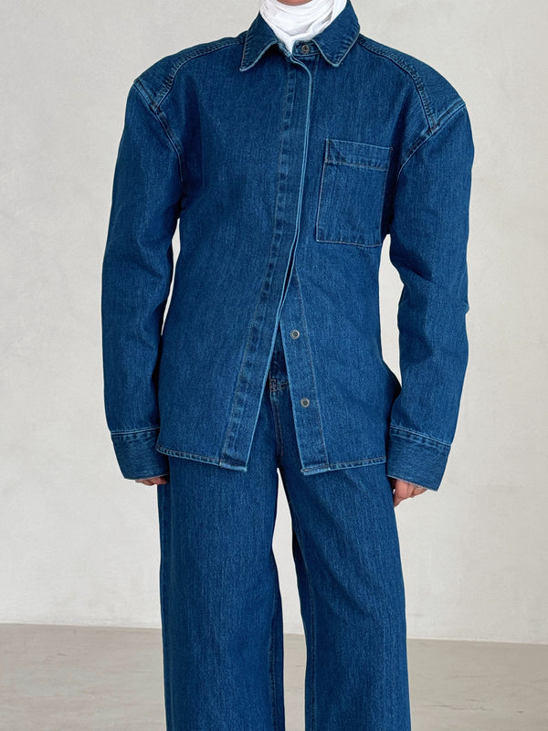 Puff Shoulder Denim Set