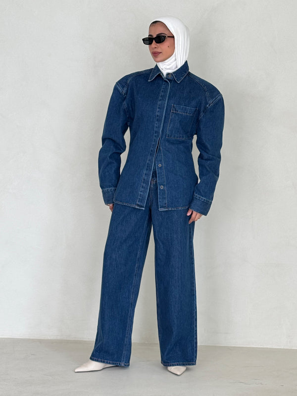 Puff Shoulder Denim Set