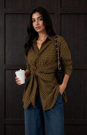 Plaid Side Wrap Shirt