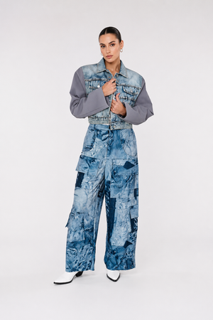 Denim Look Cargo Pants